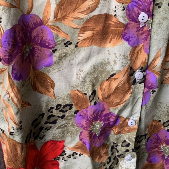 90s Vintage Leopard Tropical Floral Button Up Sleeveless Top Size Medium/Large - Picture 6 of 15